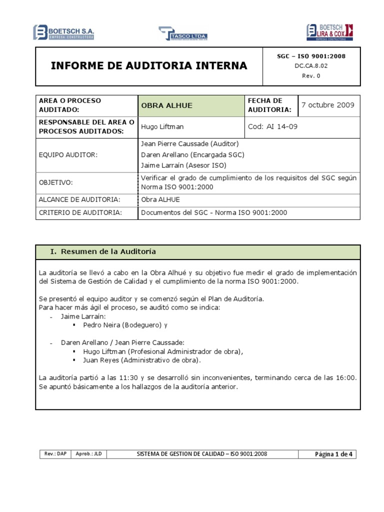 Informe Auditoria Pdf Contralor Calidad Comercial