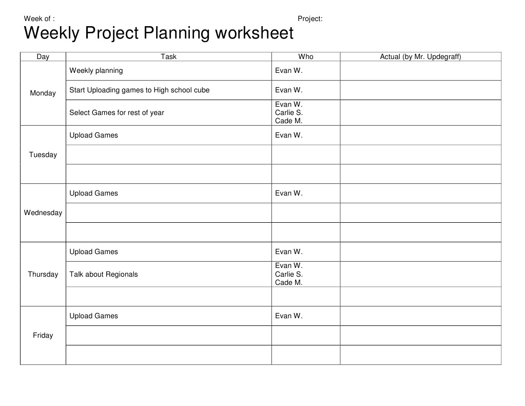 Weekly Project Planning Worksheet | PDF