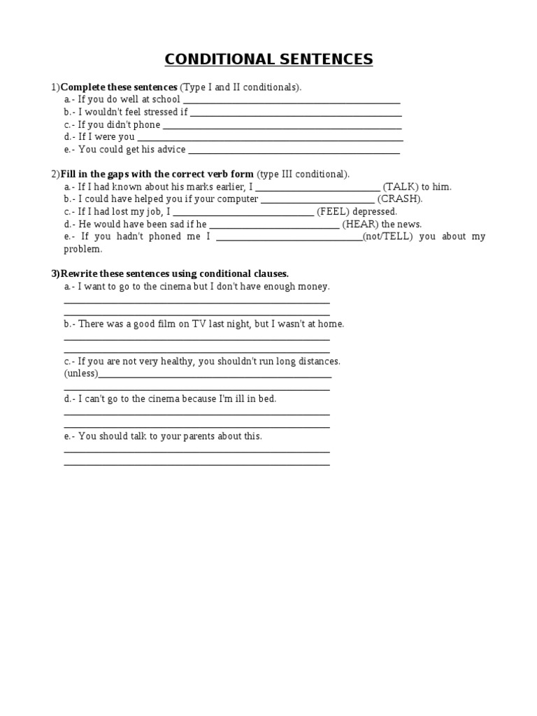 Mastering Conditional Sentences Exercises | PDF | Language Arts ...