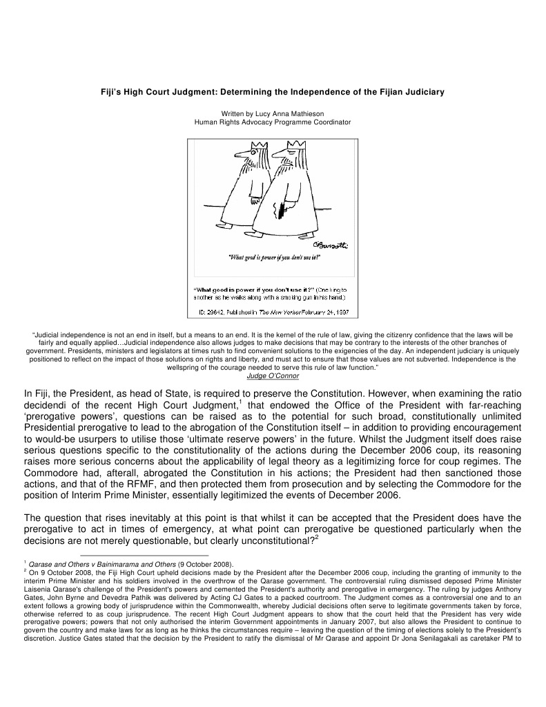 Fijis High Court Judgment Determining The Independence Of - 
