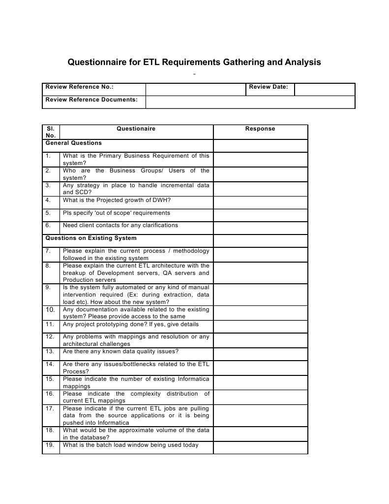 ETL Requirements Gathering Questionnaire | PDF | Questionnaire ...