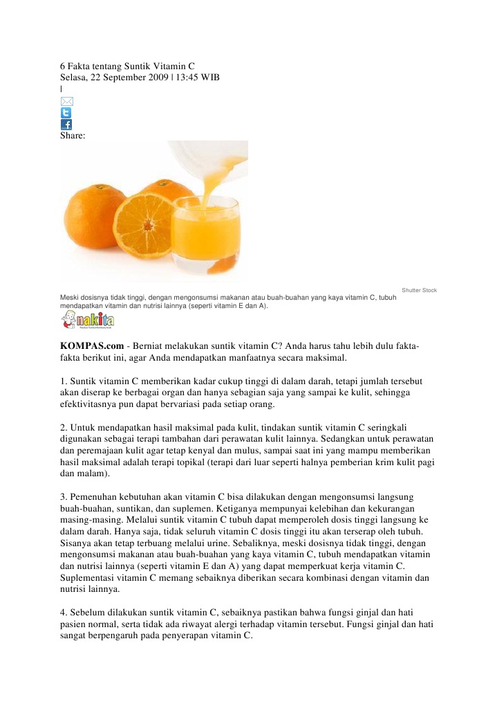 6 Fakta Tentang Suntik Vitamin C