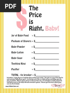 The Price Is Right Baby Yellow Free Printable Baby Shower Game