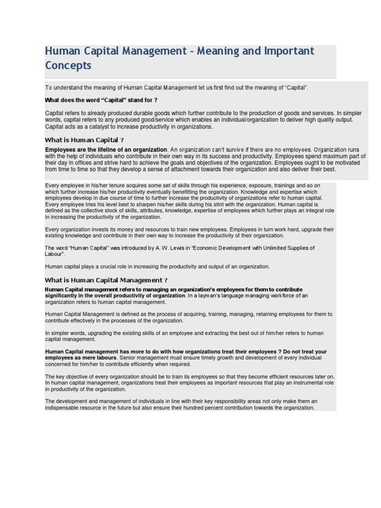 Human Capital Management | PDF | Human Capital | Capital (Economics)