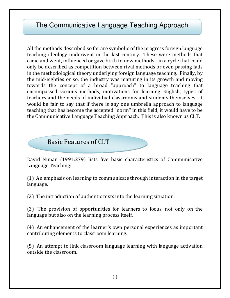  Communicative Language Teaching Characteristics Syllabus Curriculum