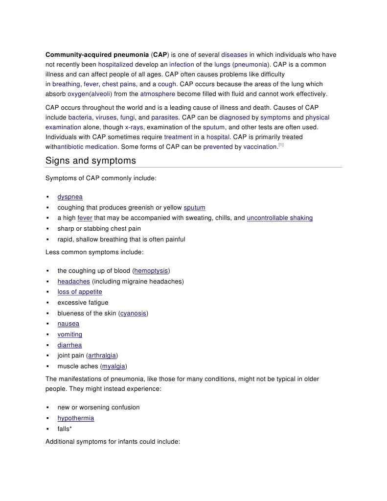 Signs and Symptoms CommunityAcquired Pneumonia (CAP) Is One of