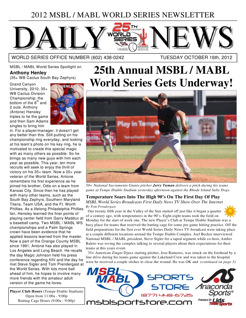 25th Annual MSBL / MABL World Series Gets Underway! PDF World