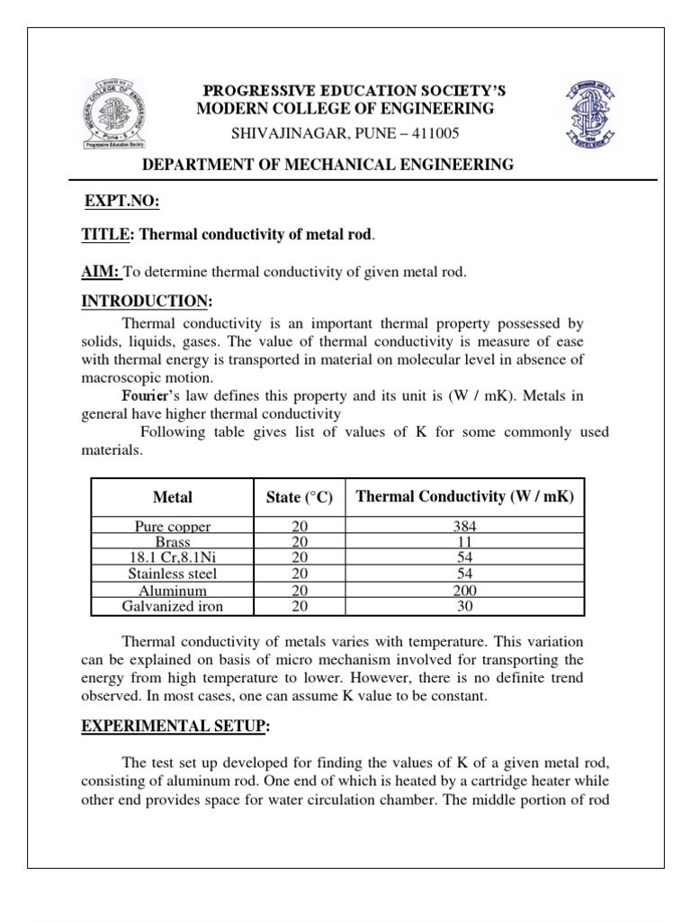 Thermal Conductivity of Metal Rod | PDF | Thermal Conductivity ...