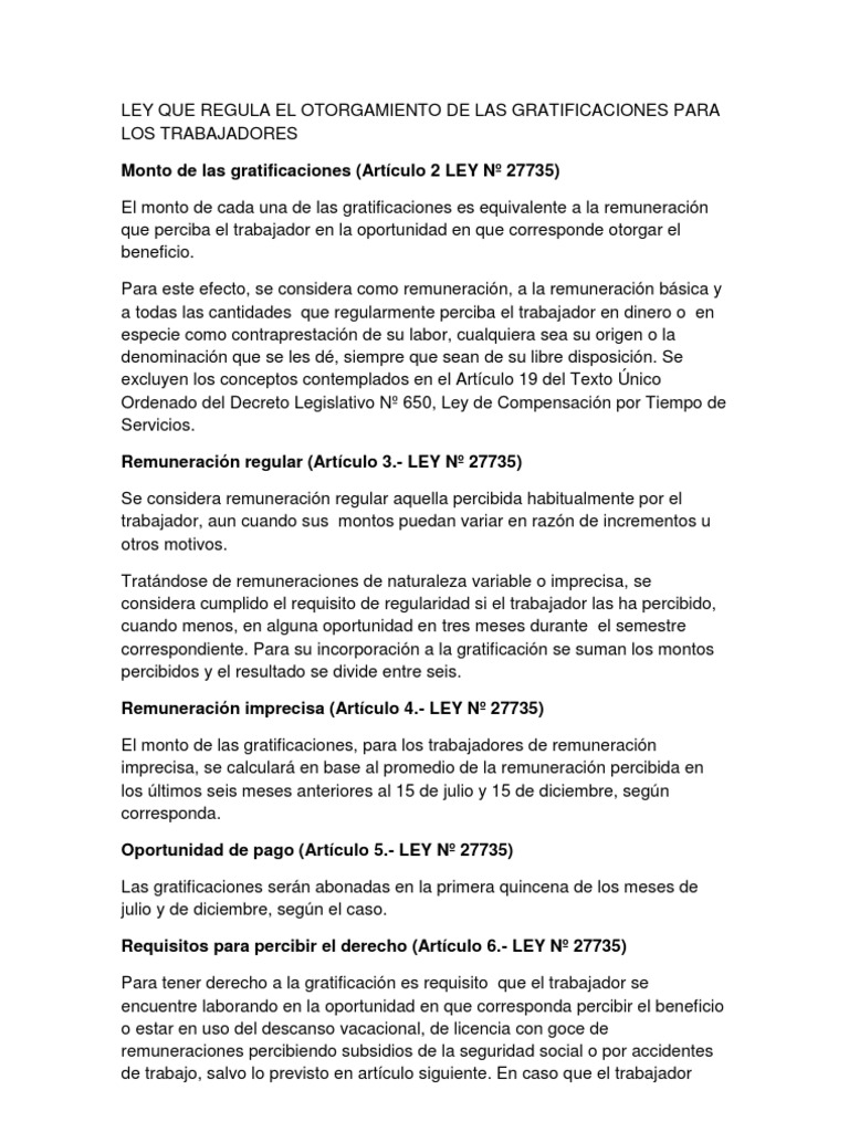 Ley Que Regula El Otorgamiento de Las Gratificaciones para Los ...