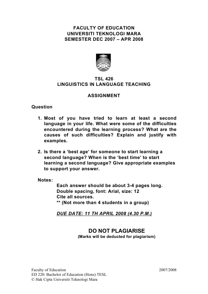 Assignment | PDF | Language Arts & Discipline