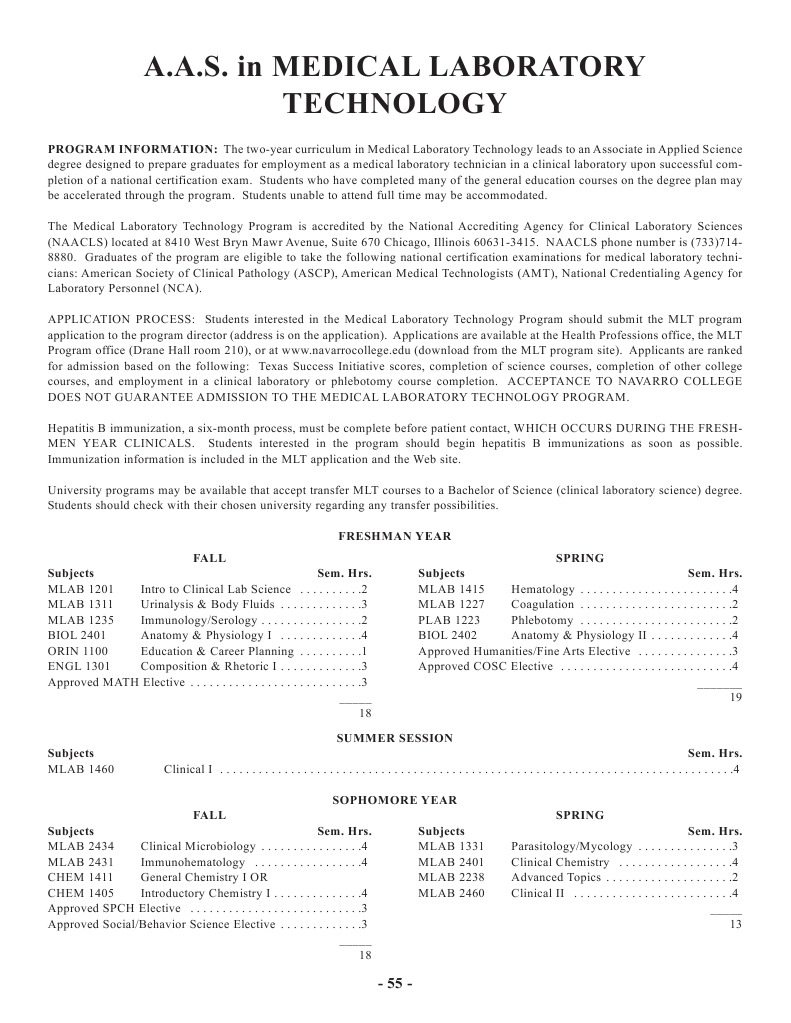 Navarro College Medical Laboratory Technology Degree Plan | Medical ...