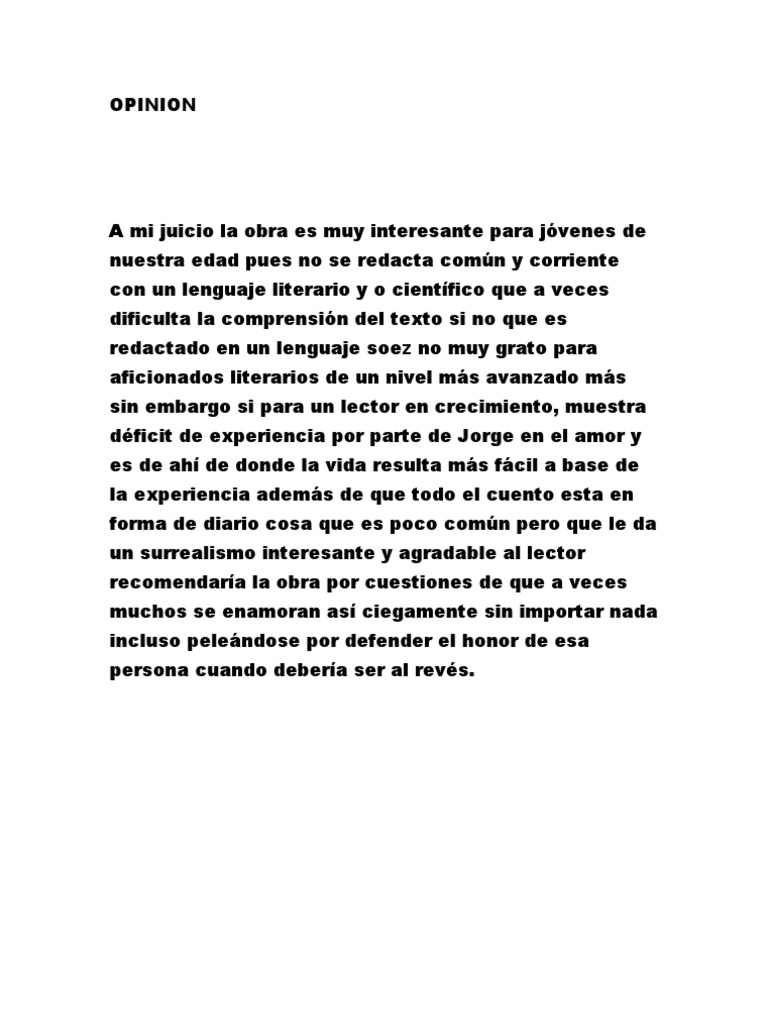 Opinion Sobre El Cuento El Principio Del Placer PDF