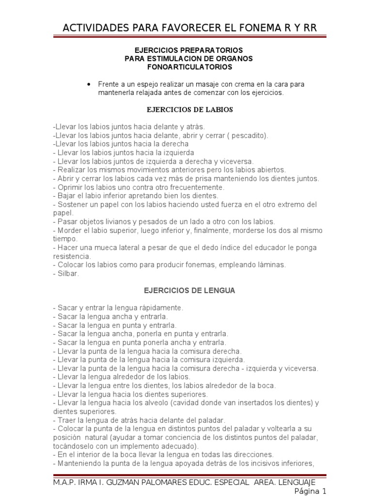Ejercicios para Pronunciar la R y RR | PDF | Lingüística | Idiomas