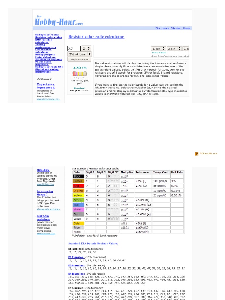 WWW Hobby Hour Com Electronics Resistorcalculator PHP PDF