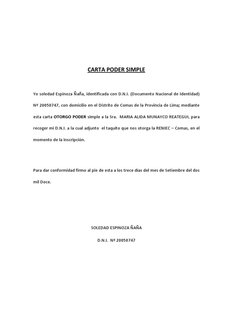 Carta Poder Simple