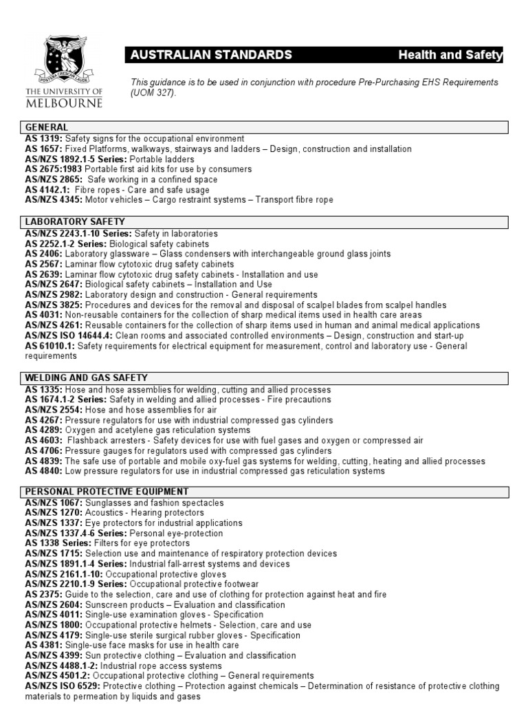 Australian Standards PDF Dangerous Goods Personal Protective Equipment