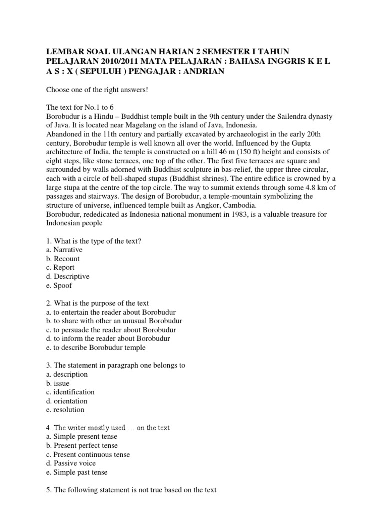 29+ Contoh Soal Descriptive Text Tentang Candi Borobudur