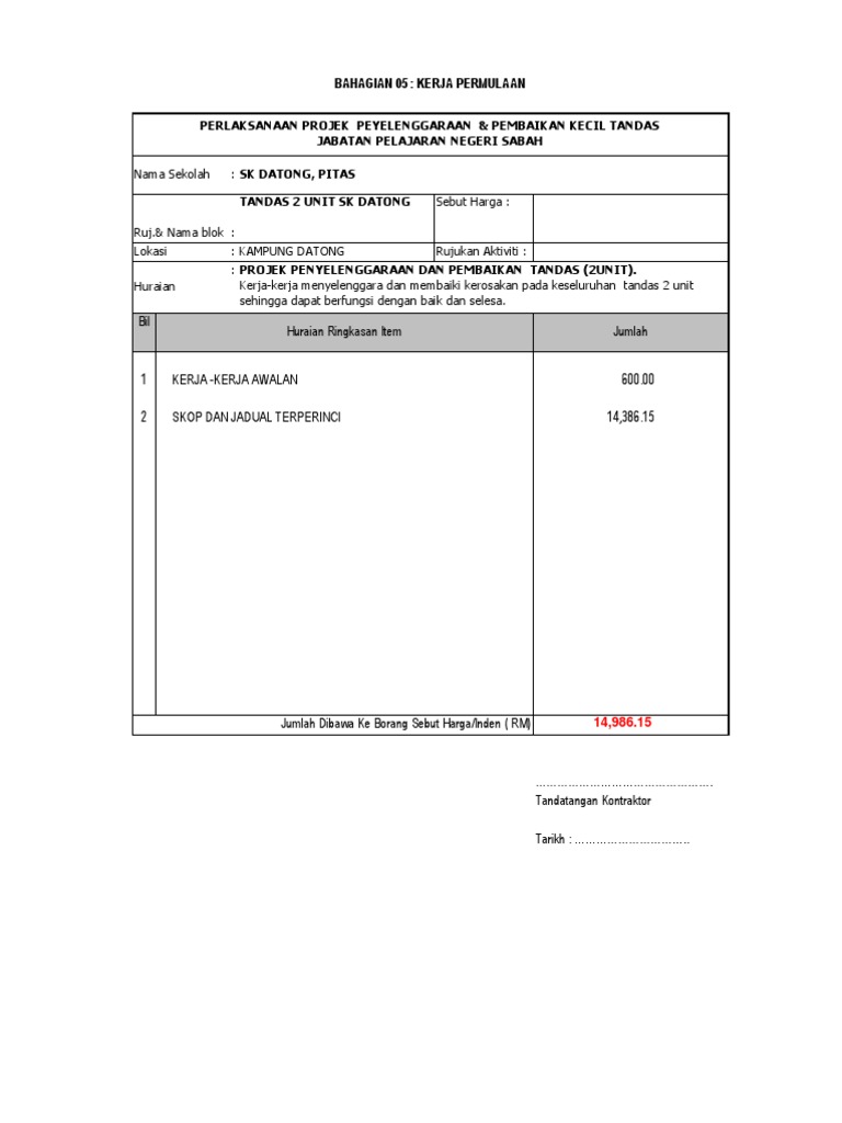 BQ SK Datong Maintenance Tandas | PDF