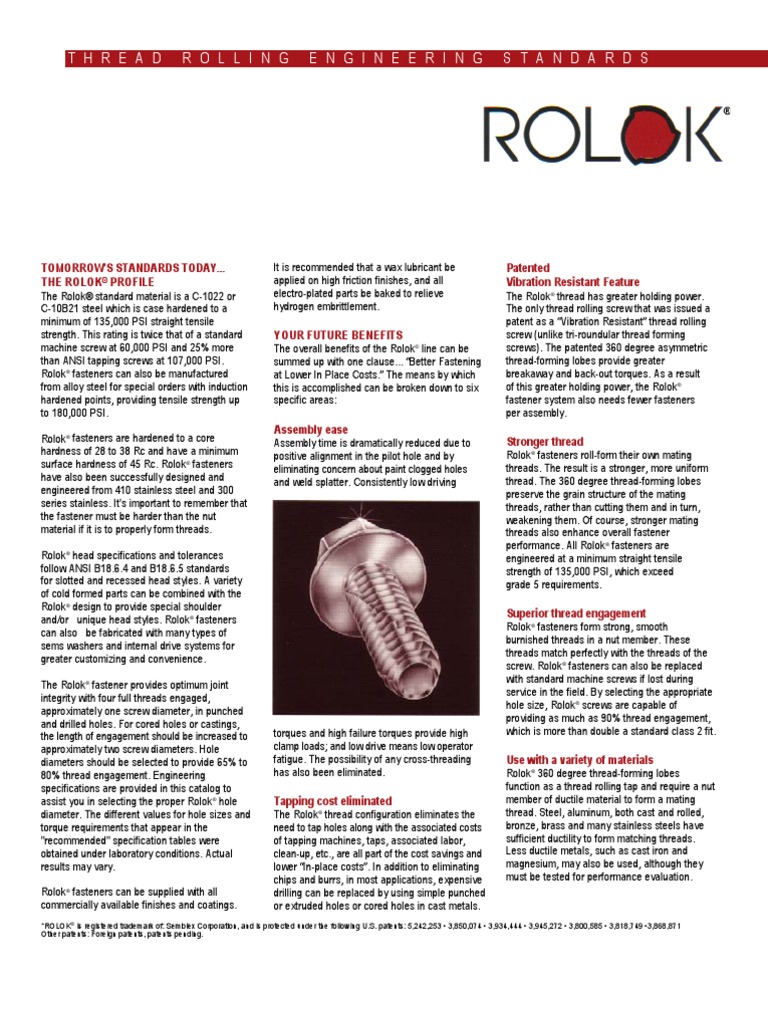 Thread Rolling Standards RolokSemblex PDF Screw Extrusion