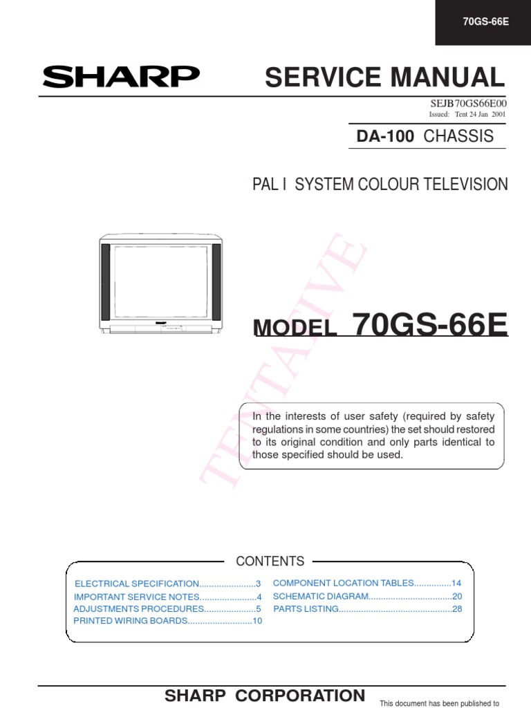 tv Sharp 70GS66E chassis da-100 | Cathode Ray Tube | Specification  (Technical Standard)