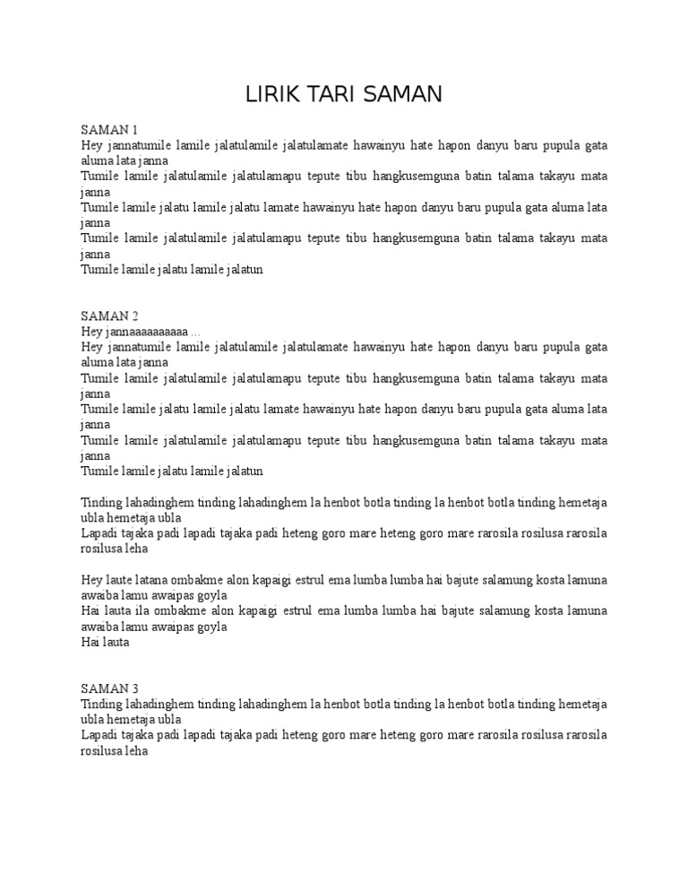 Lirik Tari Saman