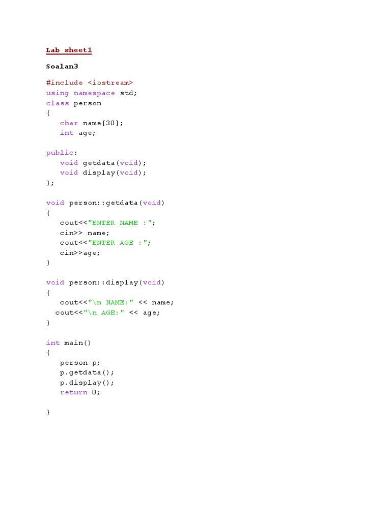 C++ Class Examples: Person & Flower | PDF