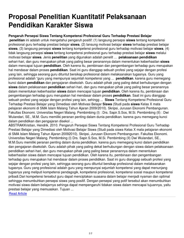 Pendidikan Karakter Siswa