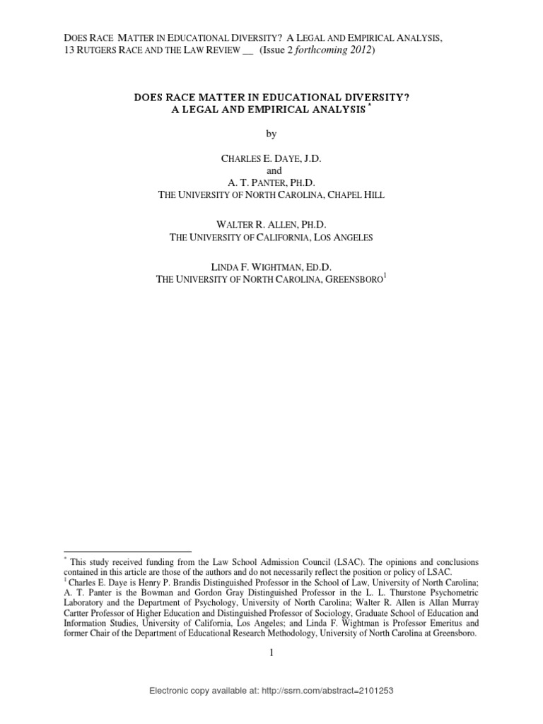 Does Race Matter In Education New >> Diversity In Law Schools Study 2012 Ssrn Id2101253 Race Human Does Race Matter In Education New >> Diversity In Law Schools Study 2012 Ssrn Id2101253 Race Human