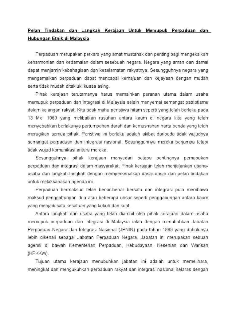 Peranan Kerajaan Dalam Memupuk Perpaduan - dojoaki