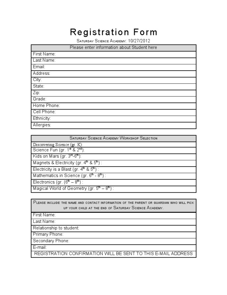 Saturday Science Academy Registration Form | PDF