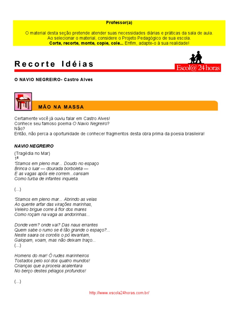 Navio Negreiro Algumas Atividades Mar Poesia