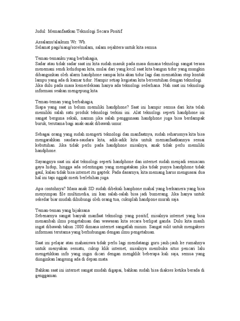 Teks Pidato Manfaat Teknologi