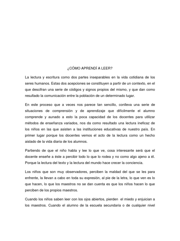 ENSAYO CÓMO APRENDÍ A LEER Lectura (proceso) Comunicación