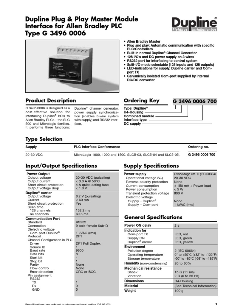 Allen Bradley Micrologix 1500 PDF Power Supply Input/Output