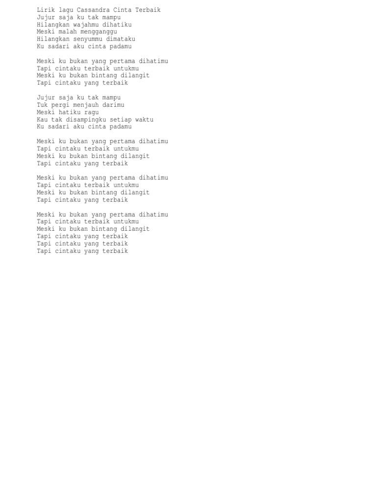 Lirik Lagu Cassandra Cinta Terbaik Pdf