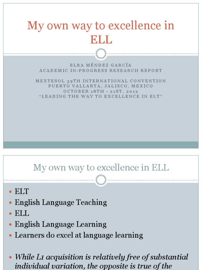 My Own Way To Excellence in ELL | PDF | Second Language Acquisition ...
