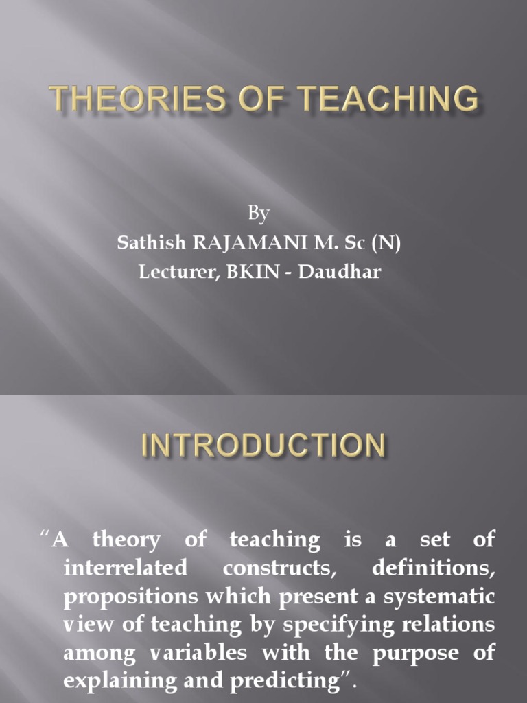 Teaching Theories Learning Theory (Education) Learning