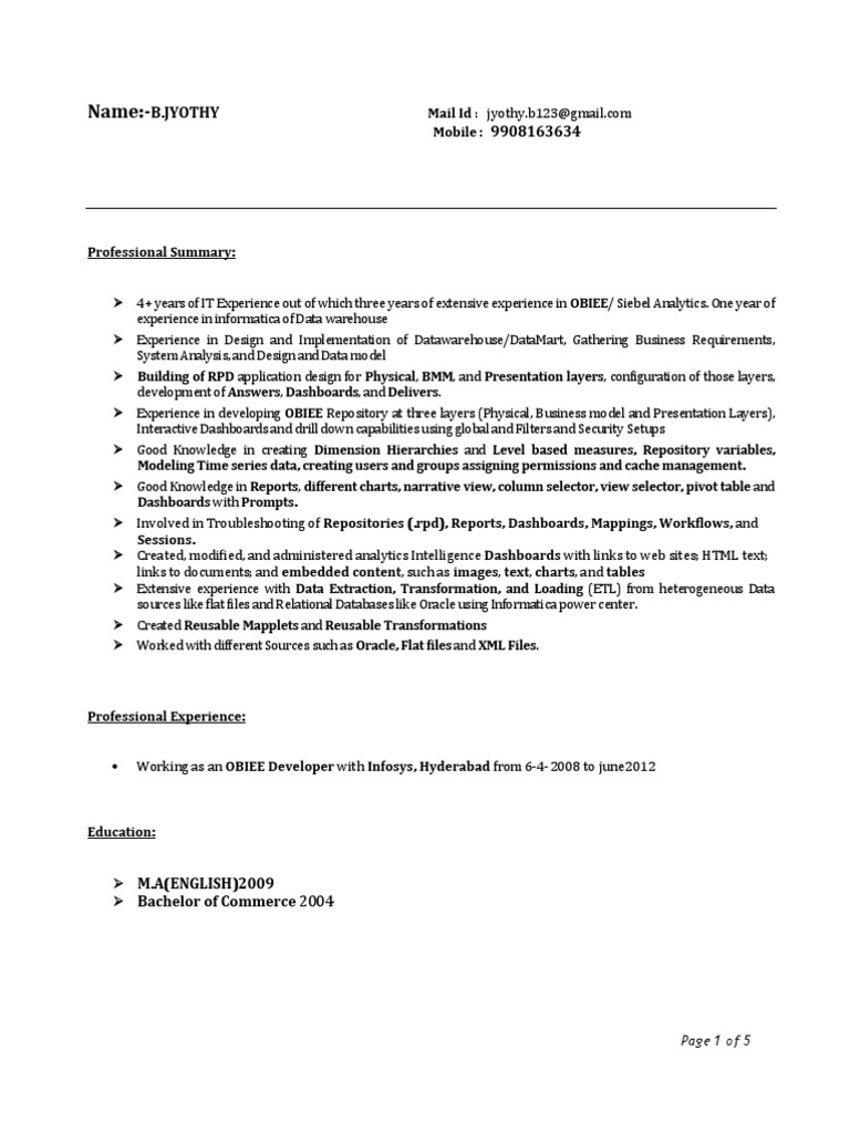 Resume 1 | Analytics | Data Warehouse