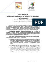 Carta para El V Congreso Mundial de Infancia