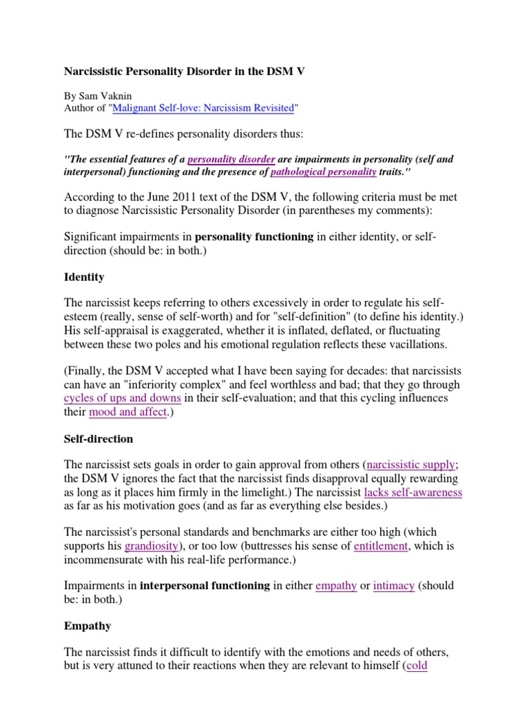 Narcissistic Personality Disorder in the DSM V Narcissism