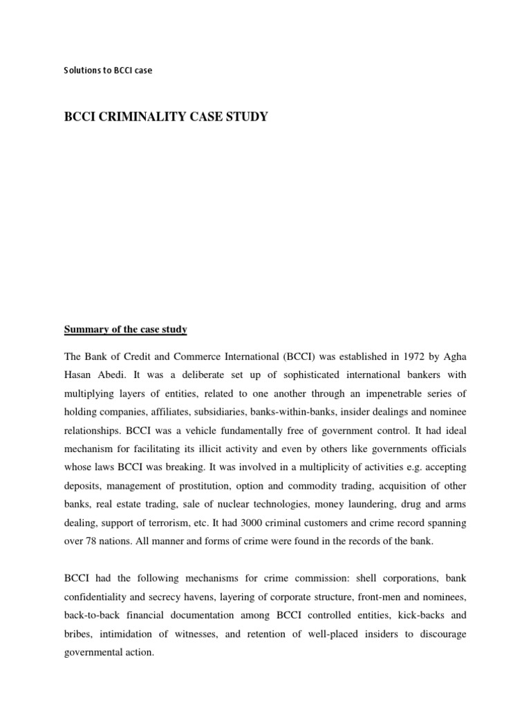 Solutions To BCCI Case-Up | PDF | Corporate Governance | Illegal Drug Trade
