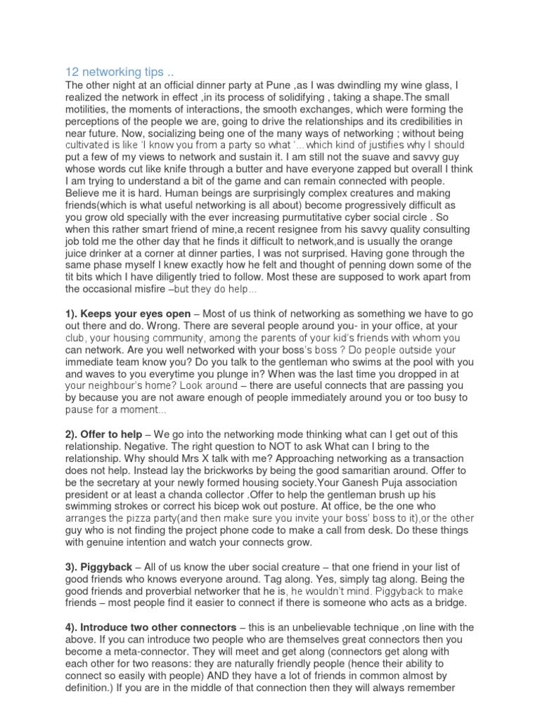 12 Networking Tips | PDF | Self-Improvement