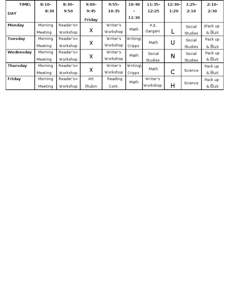 Weekly Class Schedule Overview | PDF | Language Arts & Discipline