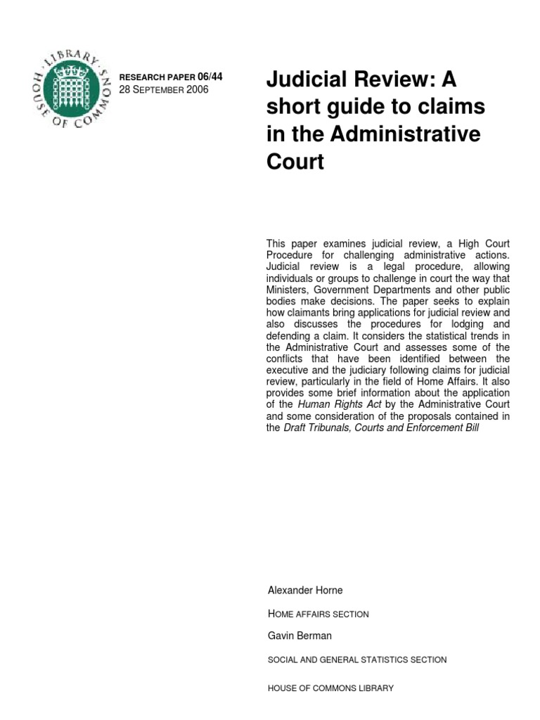Judicial Review A short guide to claims in the Administrative Court