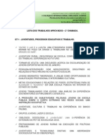 LISTA DOS TRABALHOS APROVADOS - 2° Chamada