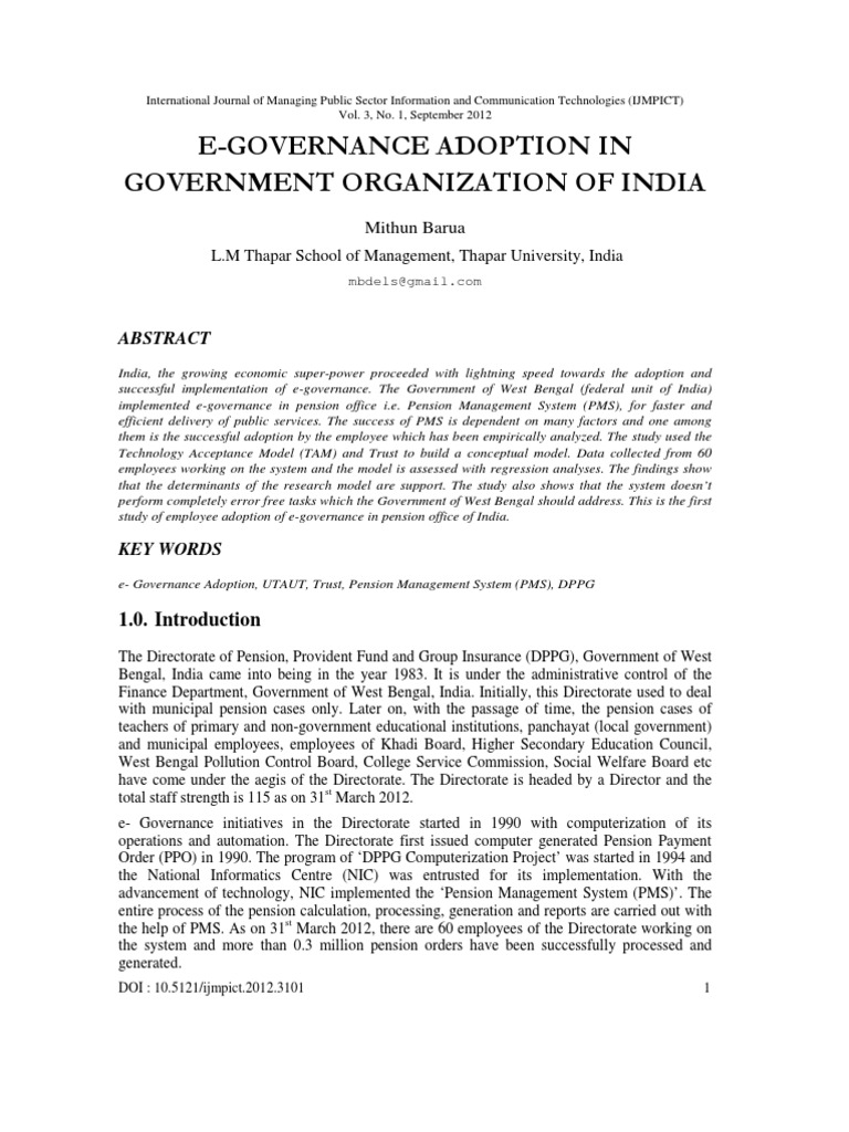 E-Governance Adoption in Government Organization of India | PDF | E ...