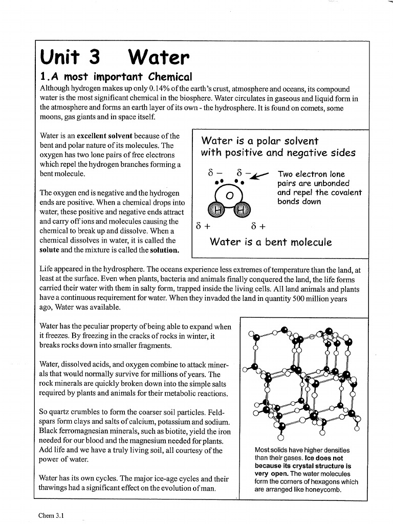 HSC Preliminary Chemistry Water Notes PDF