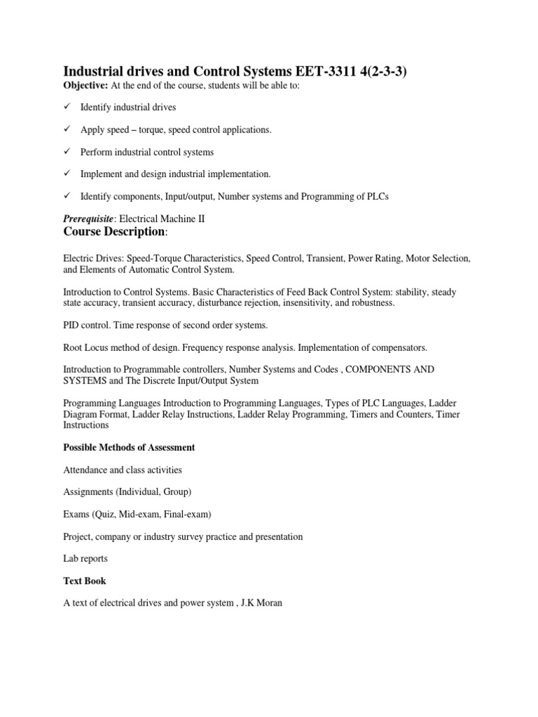Industrial Drives and Control Systems EET Download Free PDF