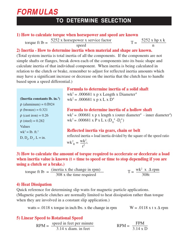 Inertia Calculation Formulas for Shafts | PDF