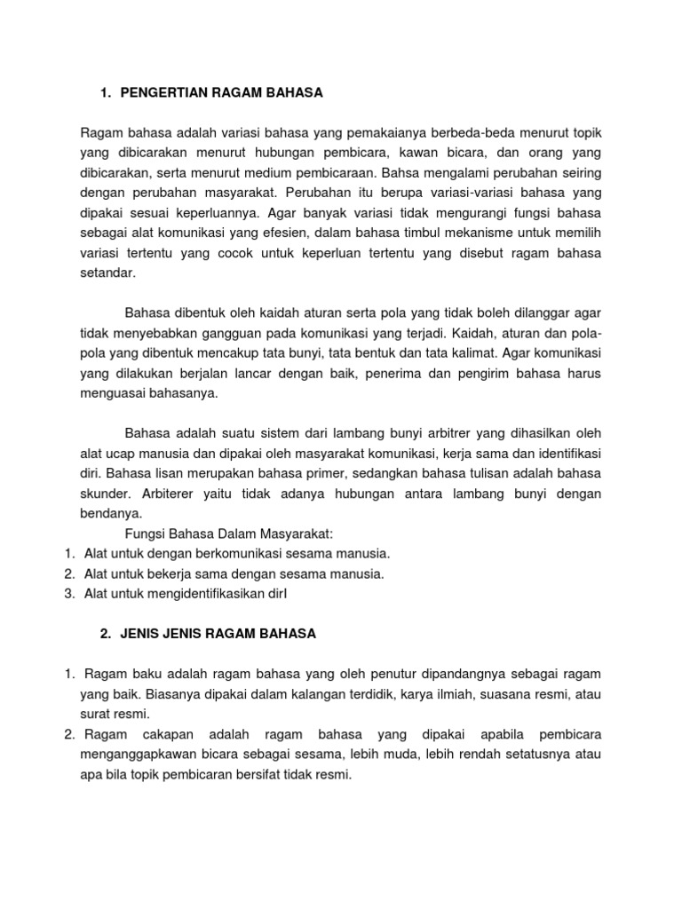 Pengertian Ragam Bahasa